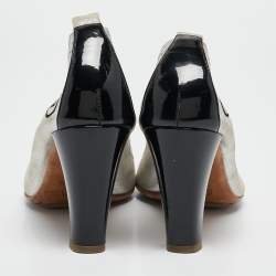 Pre Owned Chanel Silver/Black Leather and Elastic Lurex CC Scrunch Ballet Pumps Size 39