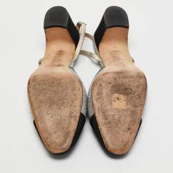 Pre Owned Chanel Silver/Black Lurex Fabric CC Cap Toe Slingback Pumps Size 41.5