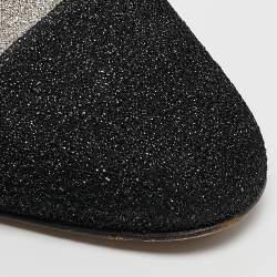Pre Owned Chanel Silver/Black Lurex Fabric CC Cap Toe Slingback Pumps Size 41.5