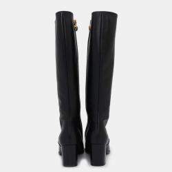 Chanel Black Calf Leather Knee-High Boots Size 37  Bag