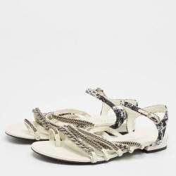 Chanel White Leather Chain Link Detail Strappy Flat Sandals Size 38