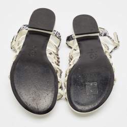 Chanel White Leather Chain Link Detail Strappy Flat Sandals Size 38
