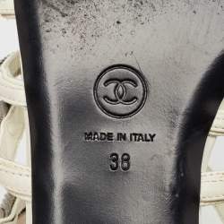 Chanel White Leather Chain Link Detail Strappy Flat Sandals Size 38