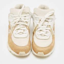 Pre Owned Chanel White/Beige Mesh And Suede CC Low Top Sneakers Size 40.5