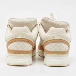 Pre Owned Chanel White/Beige Mesh And Suede CC Low Top Sneakers Size 40.5