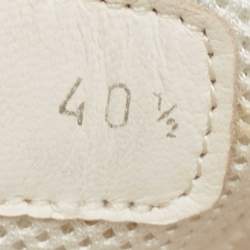 Pre Owned Chanel White/Beige Mesh And Suede CC Low Top Sneakers Size 40.5