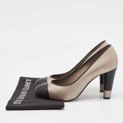 Chanel Grey/Black Leather CC Cap Toe Pumps Size 38