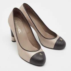 Chanel Grey/Black Leather CC Cap Toe Pumps Size 38