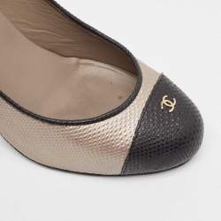Chanel Grey/Black Leather CC Cap Toe Pumps Size 38