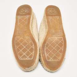 Pre Owned Chanel Blue/Beige Suede CC Cap Toe Espadrille Flats Size 37