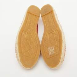 Chanel Red Leather CC Cap Toe Espadrille Flats Size 37