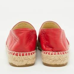 Chanel Red Leather CC Cap Toe Espadrille Flats Size 37