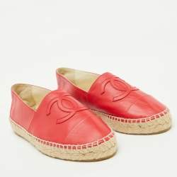 Chanel Red Leather CC Cap Toe Espadrille Flats Size 37