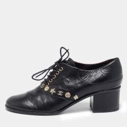 Chanel Black Leather Lucky Charms Oxfords Size 39.5