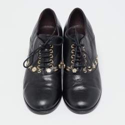 Chanel Black Leather Lucky Charms Oxfords Size 39.5