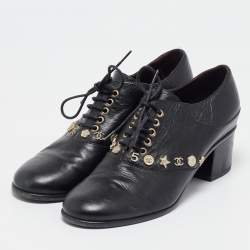 Chanel Black Leather Lucky Charms Oxfords Size 39.5