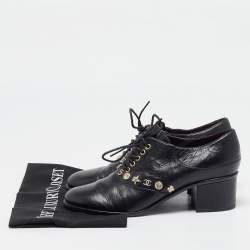 Chanel Black Leather Lucky Charms Oxfords Size 39.5
