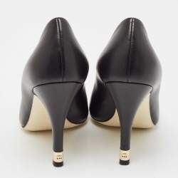 Pre Owned Chanel Black Leather Peep Toe CC Pearl Heel Pumps Size 38.5