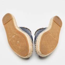 Chanel Navy Blue/Black Leather CC Chain Detail Espadrille Mules Size 39