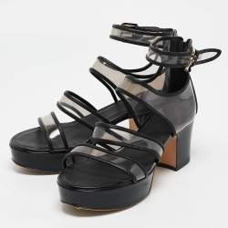 Chanel Black Leather and PVC Ankle Strap Sandals Size 38