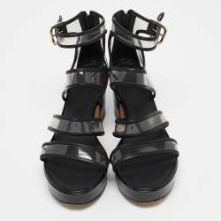 Chanel Black Leather and PVC Ankle Strap Sandals Size 38
