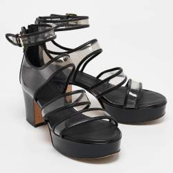 Chanel Black Leather and PVC Ankle Strap Sandals Size 38