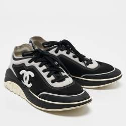 Pre Owned Chanel Black Fabric and Mesh CC Low Top Sneakers Size 38