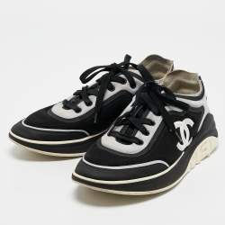 Pre Owned Chanel Black Fabric and Mesh CC Low Top Sneakers Size 38
