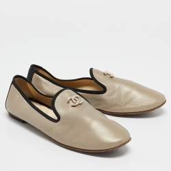 Chanel Green/Black Leather CC Smoking Slippers Size 37.5