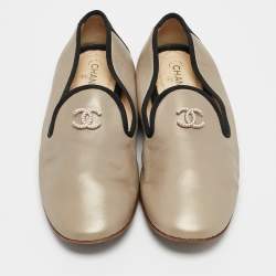 Chanel Green/Black Leather CC Smoking Slippers Size 37.5