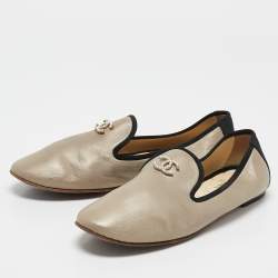 Chanel Green/Black Leather CC Smoking Slippers Size 37.5