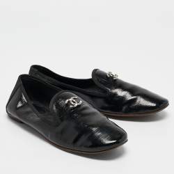 Chanel Black Leather CC Smoking Slippers Size 37.5
