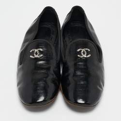 Chanel Black Leather CC Smoking Slippers Size 37.5
