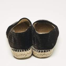 Pre Owned Chanel Black Velvet and Grosgrain Cap Toe CC Espadrille Flats Size 37