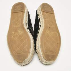 Pre Owned Chanel Black Velvet and Grosgrain Cap Toe CC Espadrille Flats Size 37
