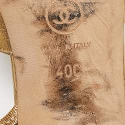 Pre Owned Chanel Gold/Black Leather and Canvas CC Slingback Pumps Size 40