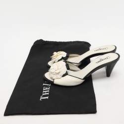 Chanel Cream Leather Camelia Slide Sandals Size 36.5