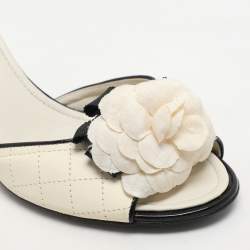 Chanel Cream Leather Camelia Slide Sandals Size 36.5