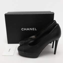 Pre Owned Chanel Black Leather CC Cap Toe Platform Pumps Size 40.5