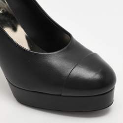 Pre Owned Chanel Black Leather CC Cap Toe Platform Pumps Size 40.5