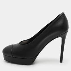 Pre Owned Chanel Black Leather CC Cap Toe Platform Pumps Size 40.5