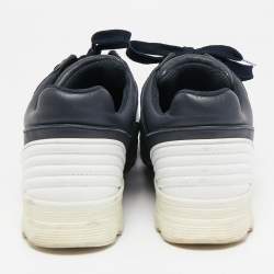 Chanel Navy Blue/White Leather Lace Up Sneakers Size 39.5