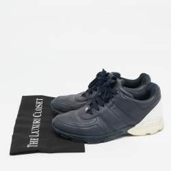 Chanel Navy Blue/White Leather Lace Up Sneakers Size 39.5