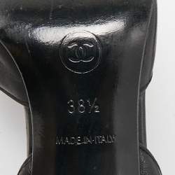 Pre Owned Chanel Black Leather Pointed Toe Slingback Pumps Size 38.5