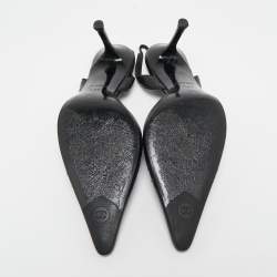 Pre Owned Chanel Black Leather Pointed Toe Slingback Pumps Size 38.5