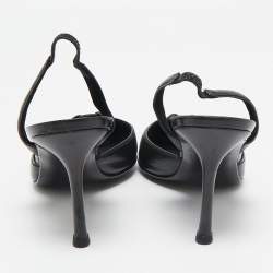 Pre Owned Chanel Black Leather Pointed Toe Slingback Pumps Size 38.5