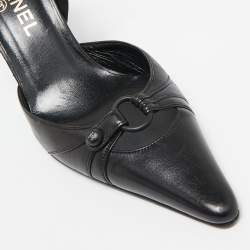 Pre Owned Chanel Black Leather Pointed Toe Slingback Pumps Size 38.5