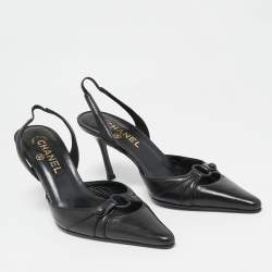 Pre Owned Chanel Black Leather Pointed Toe Slingback Pumps Size 38.5