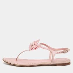 Chanel Pink Satin Bow Embellished Thong Sandals Size 39