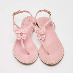 Chanel Pink Satin Bow Embellished Thong Sandals Size 39